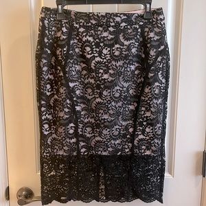 Robert Rodriguez size 6. Lines lace skirt. Lace is black. Lining is soft pink